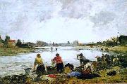 Eugene Boudin Lavadeiras nas margens do rio Touques oil on canvas